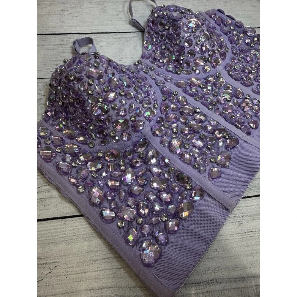 Women Lilac RHINESTONES Bustier SizeLARGE Festival Party Corset